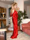picture of a lady in red satin gown