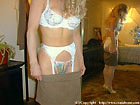 satin panties white lace bra garter & stockings